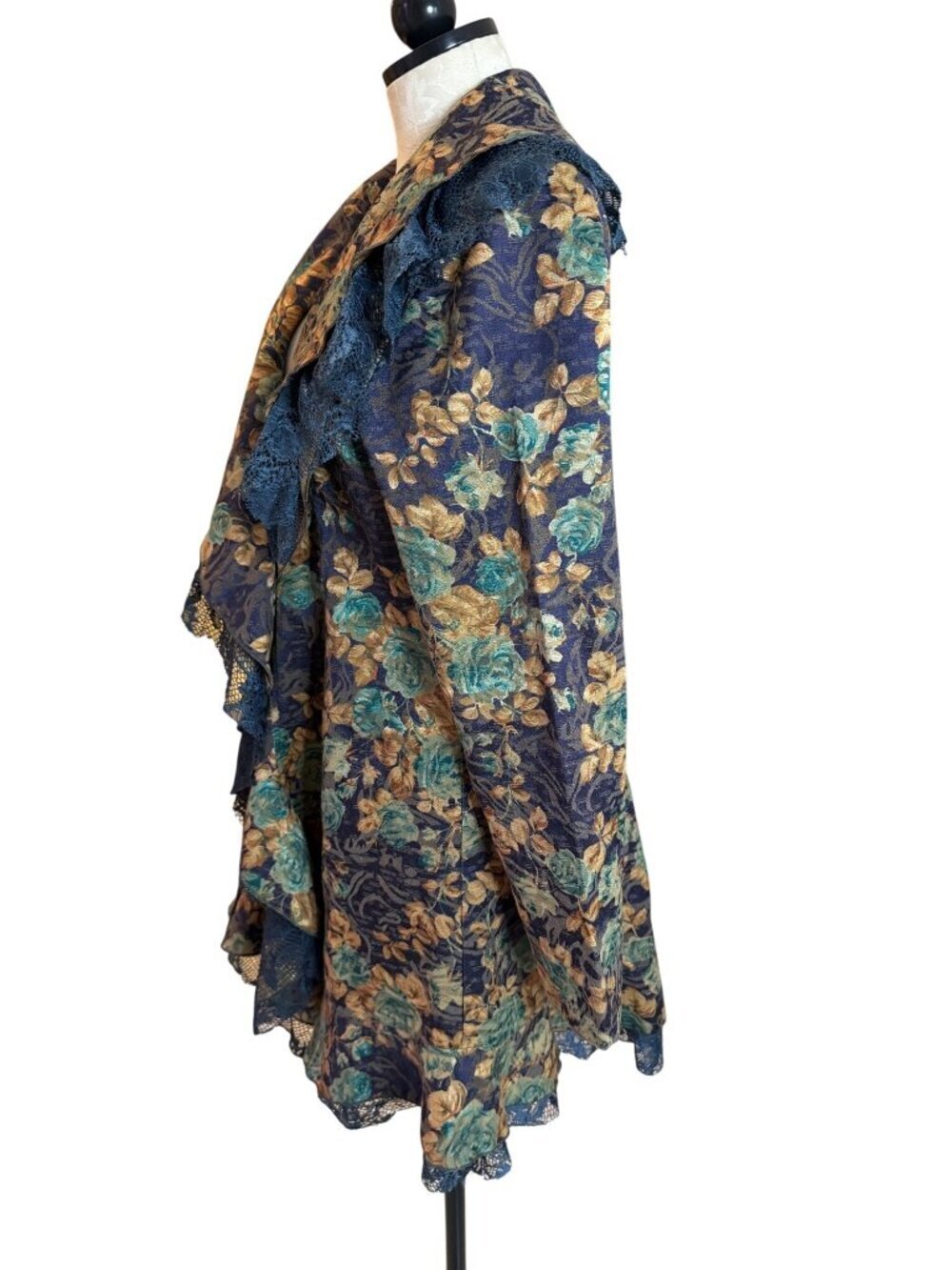 Rossi Roma Womens Floral Lace Coat Jacket Size Large Ruffle Trim Italian Vintage - Picture 3 of 13
